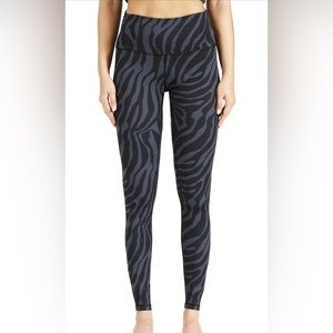 VALANDY Womens Black/Grey Zebra Print High Waist Yoga Leggings Size Small